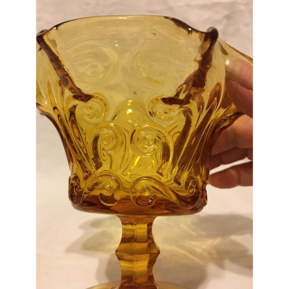ATTERBURY SCROLL AMBER SMALL OPEN CRIMPED COMPOTE IMPERIAL 1960’S - Picture 4 of 7